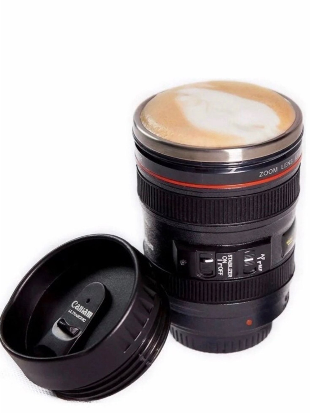Camera Lens Coffee Stainless Steel Thermos Mug With Lid - Replica of Canon Lens